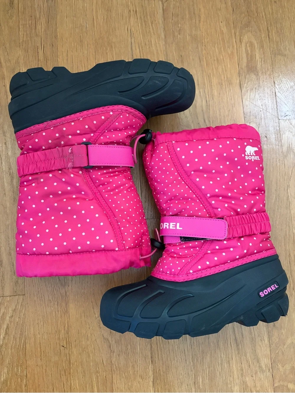 Sorel Flurry Pink Polka Dot Girls Winter Snow Boots Youth 3